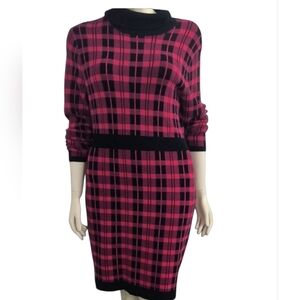 Wendy Williams Pink  Plaid Knit  Turtleneck Sweater Dress EUC